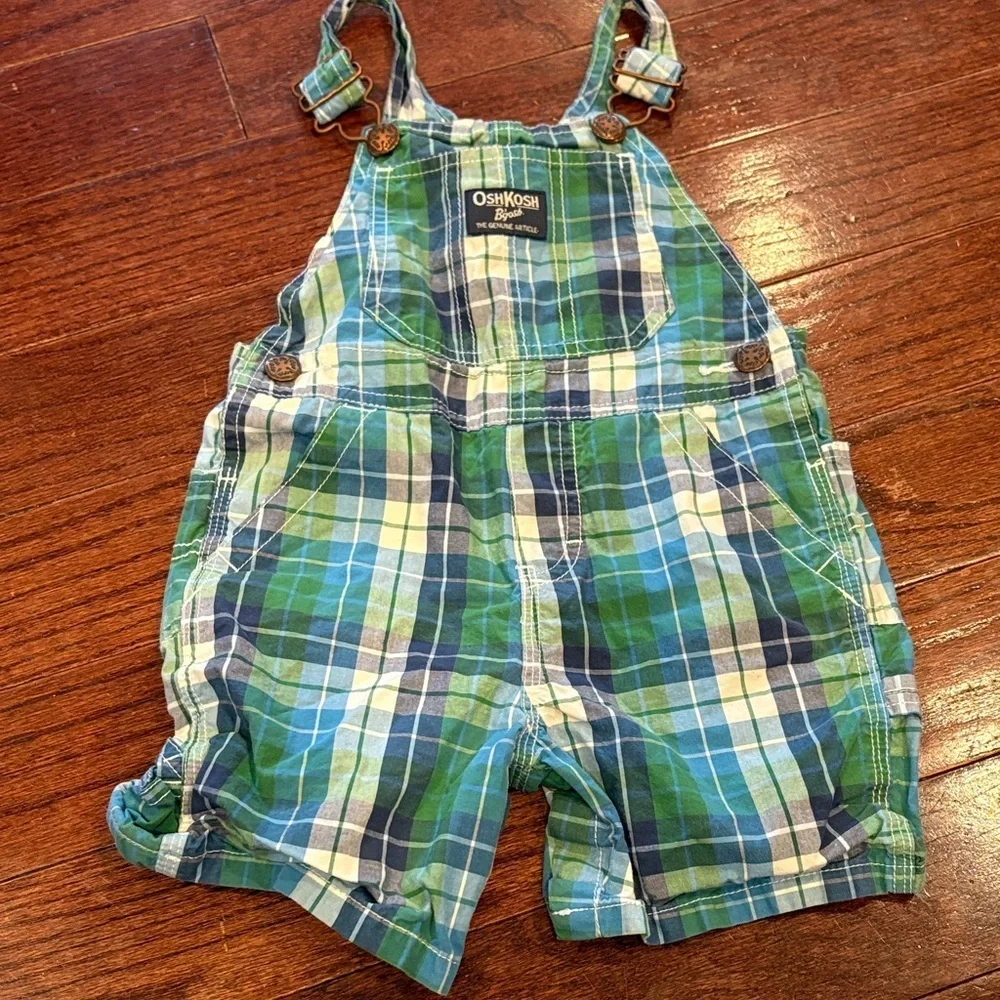 OshKosh B'gosh Green and Blue Plaid Overalls